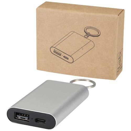 Arcturus powerbank o pojemności 2000 mAh z recyklingowanego aluminium z brelokiem 12451781 – widok z przodu