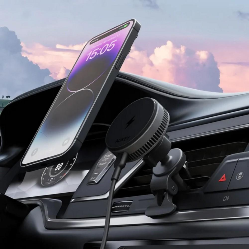 Samochodowy uchwyt do telefonu, magnetyczna ładowarka bezprzewodowa 15W Aukey VAM09-03 – zdjęcie 2