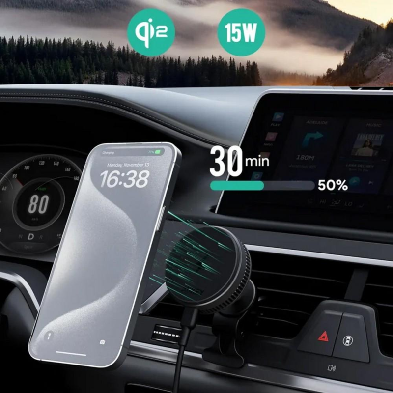 Samochodowy uchwyt do telefonu, magnetyczna ładowarka bezprzewodowa 15W Aukey VAM09-03 – zdjęcie 5