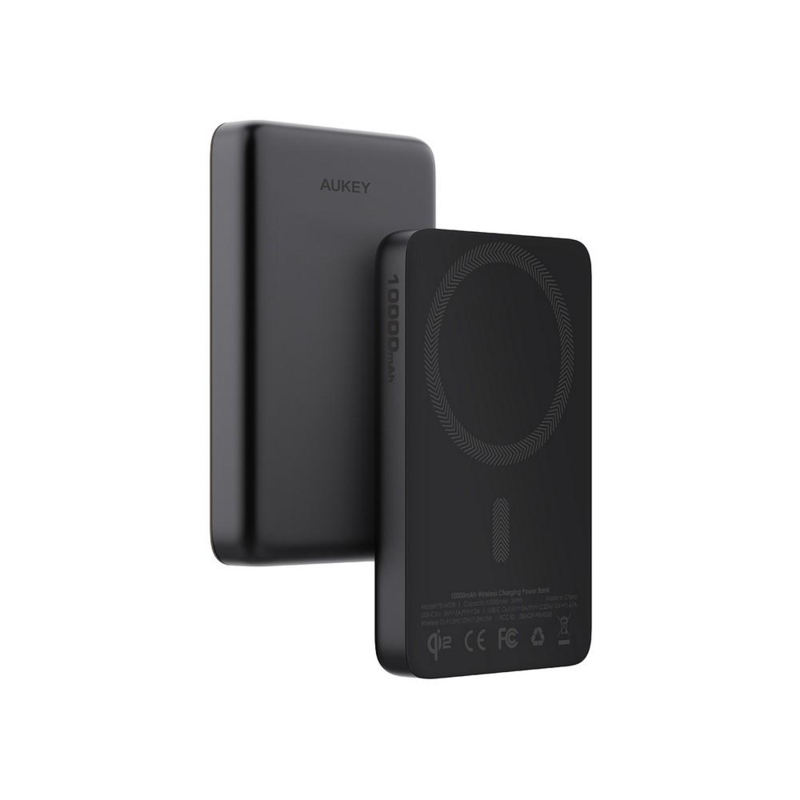Magnetyczny, bezprzewodowy power bank 10000 mAh Aukey VAM12-03 – widok z przodu