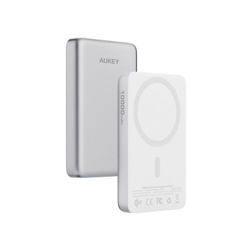 Magnetyczny, bezprzewodowy power bank 10000 mAh Aukey VAM12-32 – widok z przodu
