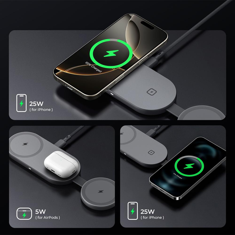 Ładowarka bezprzewodowa 3 w 1 25W Aukey VAM17-15 – widok z przodu