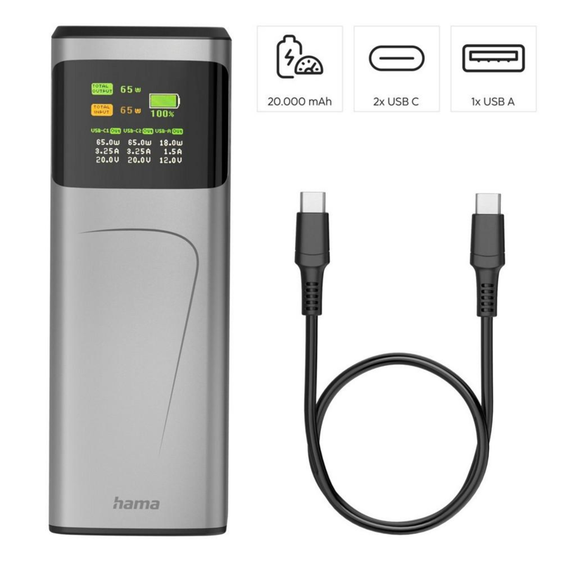 Power bank 20000 mAh Hama High Power 65W VH028-15 – zdjęcie 4